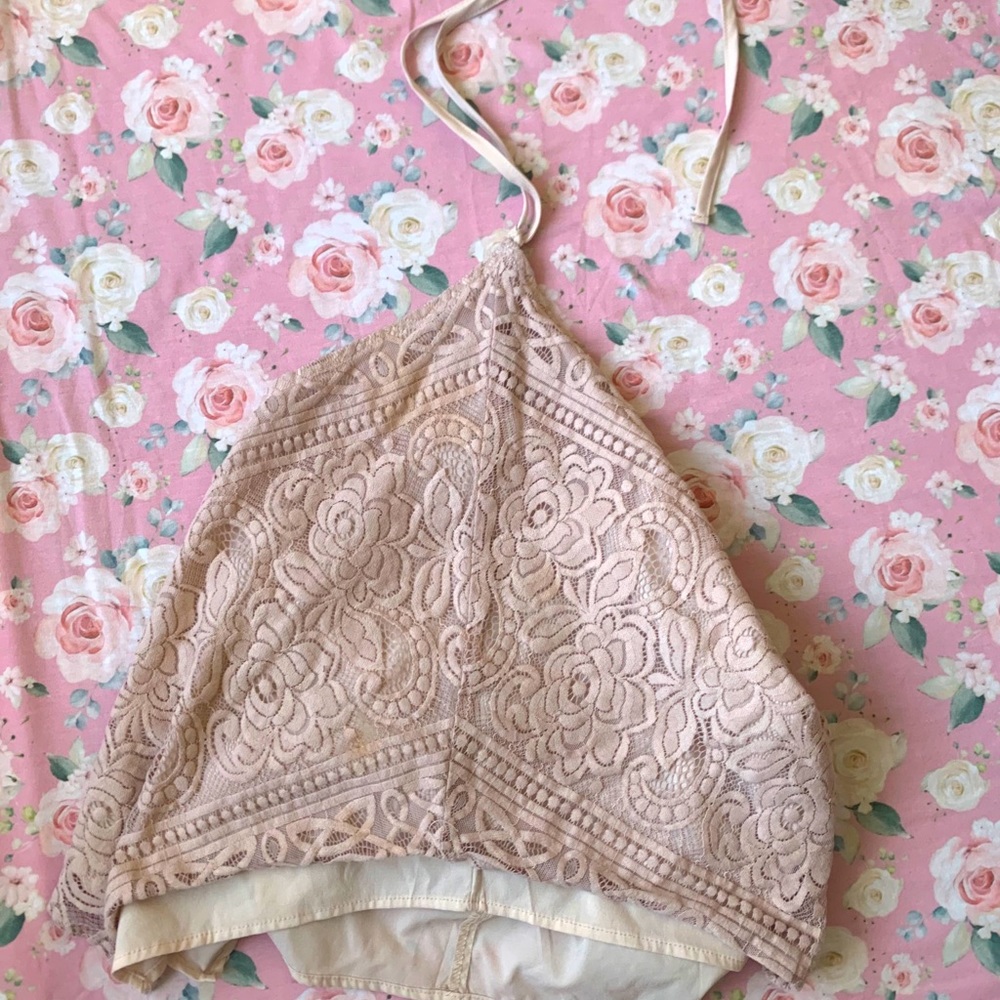 Halter Crop Top Floral Detailing